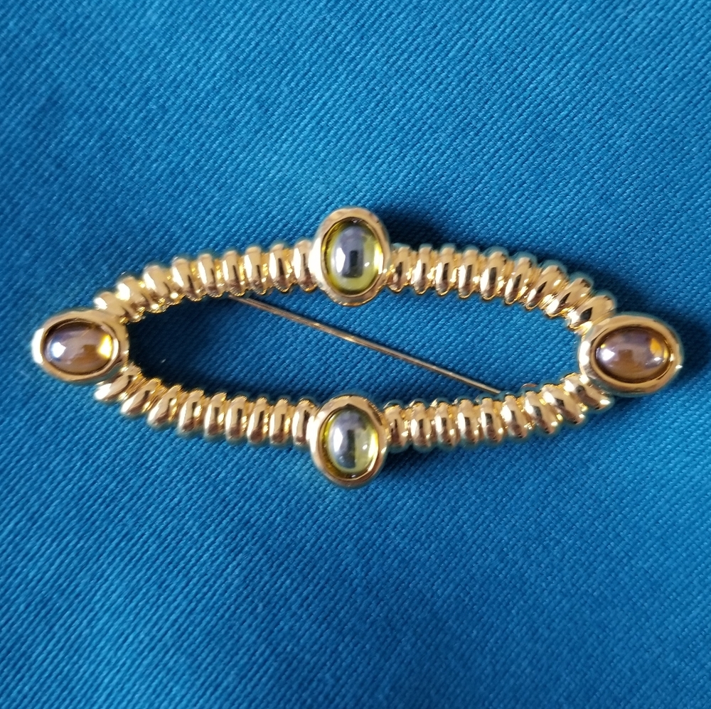 Vintage Monet Oval Gold with Rhinestones Brooch